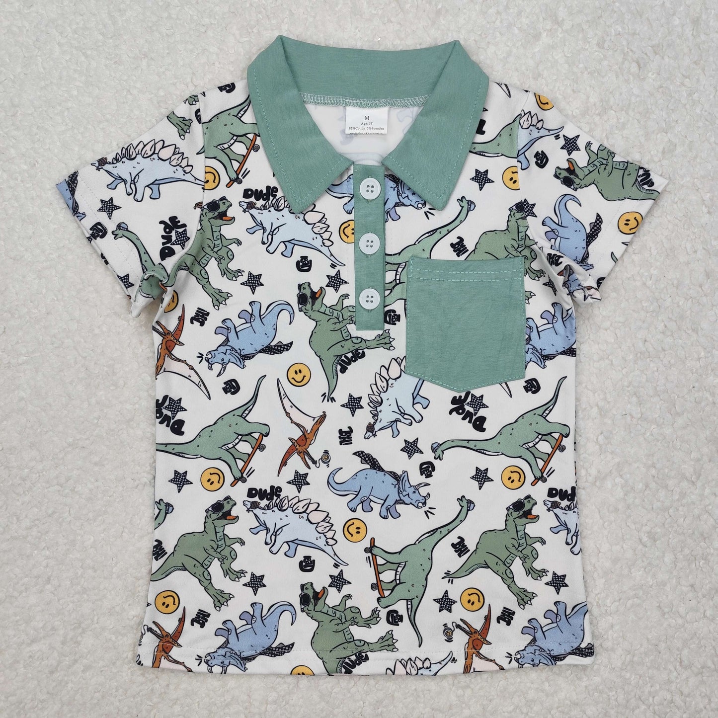 Baby Boys Short Sleeves Button Down Pocket Dinosaurs Print Western Shirts Top
