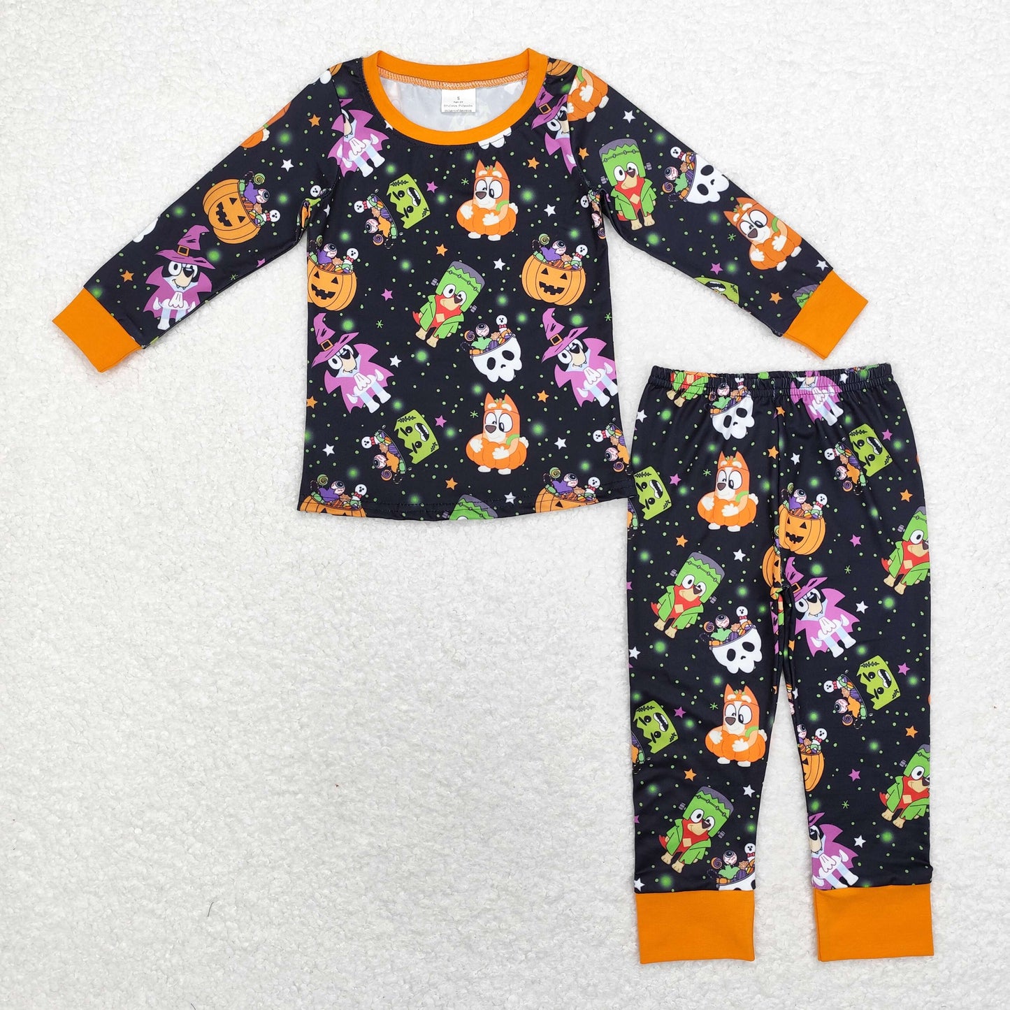 BLP0825 Baby Boys Halloween Cartoon Dog Pumpkin Long Sleeve Pajama Set