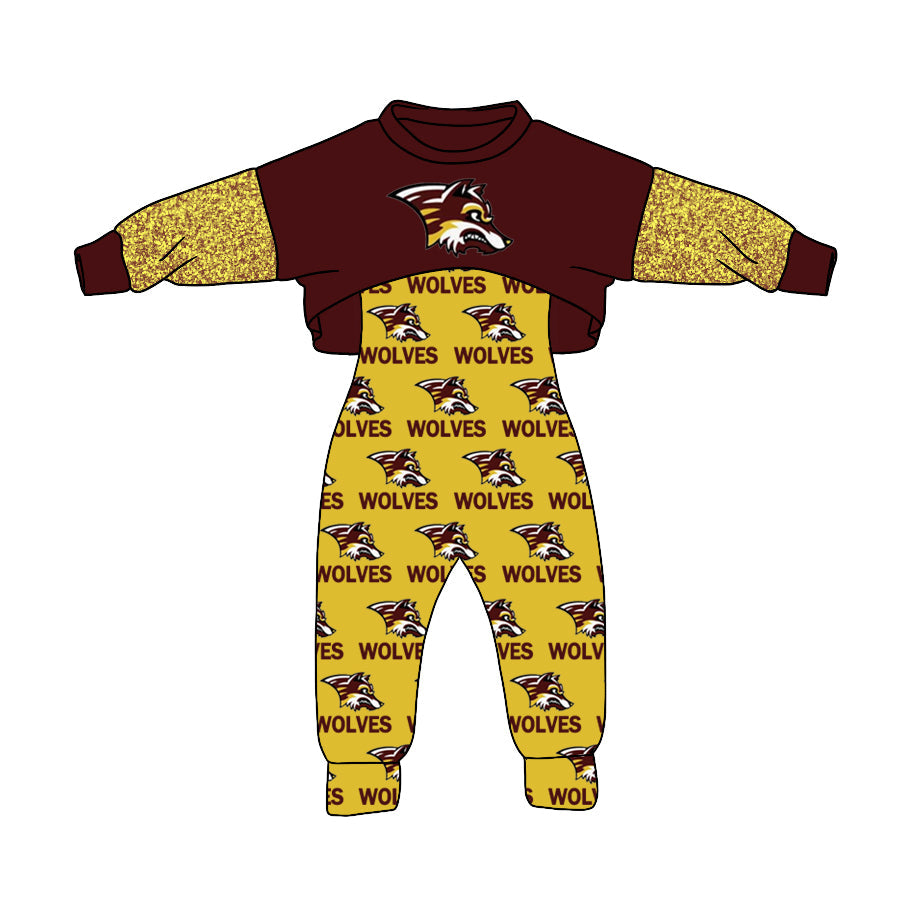 3 MOQ Wolves Football Team Girls Top and Jumpsuit Outfit