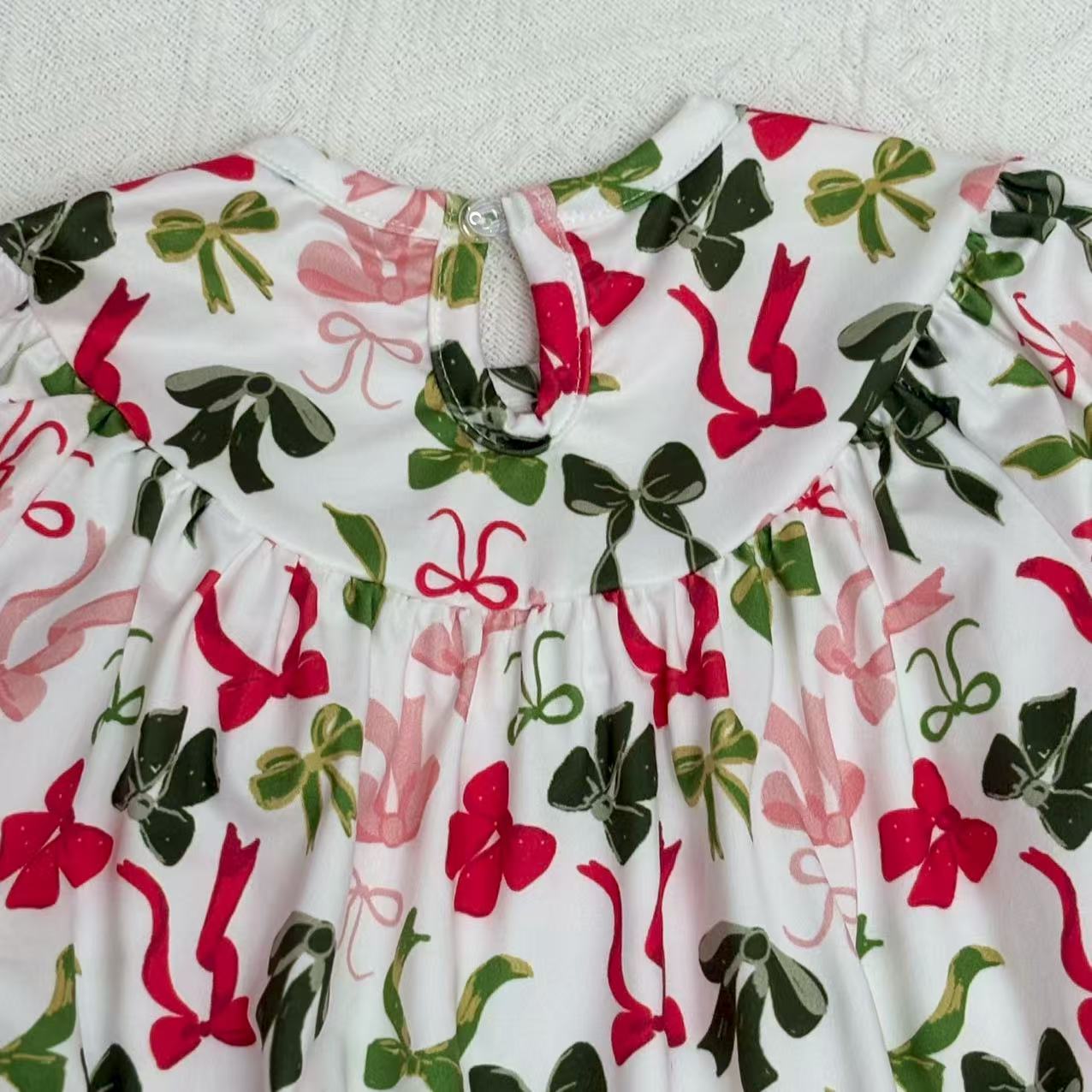 Sibling Kids Girls Merry Christmas Bow Smocked Dressd and Romper