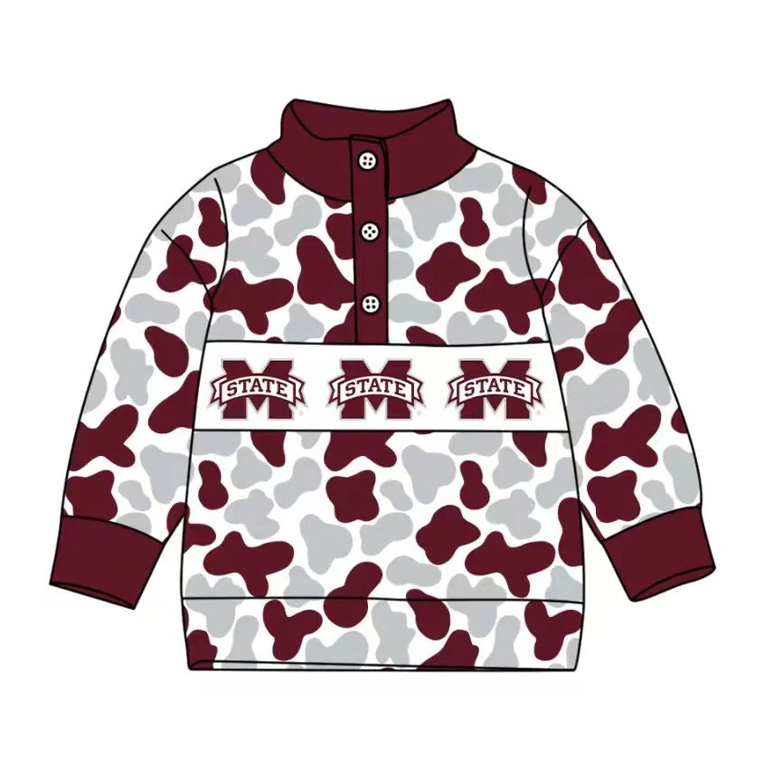 Preorder , 5 MOQ Baby Boys Sport Team State Red Camo Pullover Top