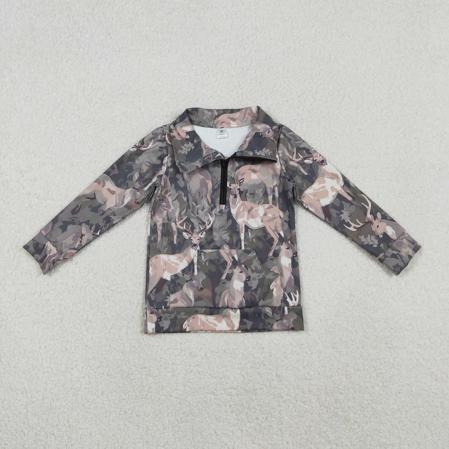 GT1180 Kids Girls Pink Camo Deer Yoga Pullover Top
