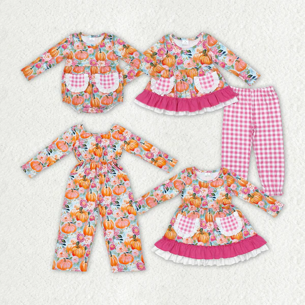 Baby Sibling Girls Fall Pumpkin Floral Clothing