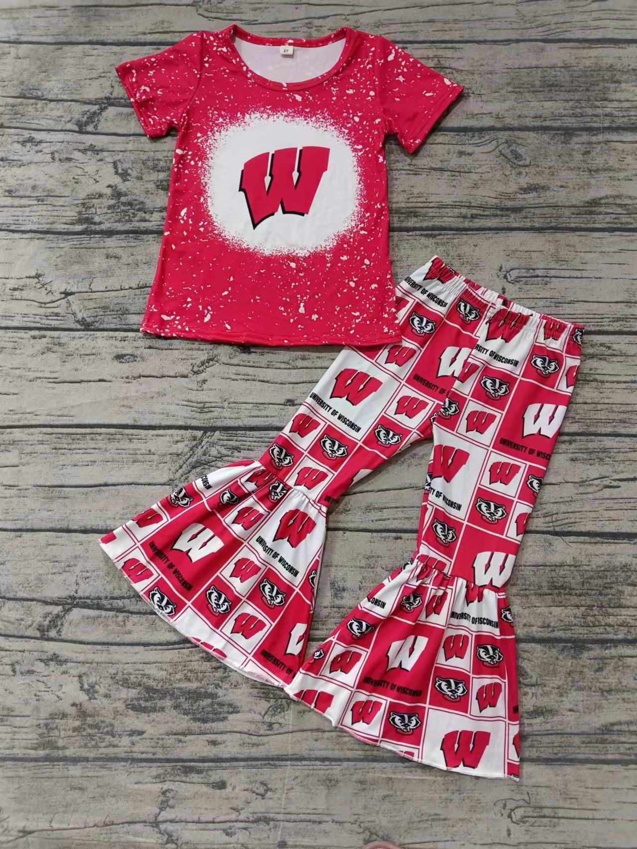 (3MOQ) Baby Girls Sport Team Bell Bottom Pants Set Preorder