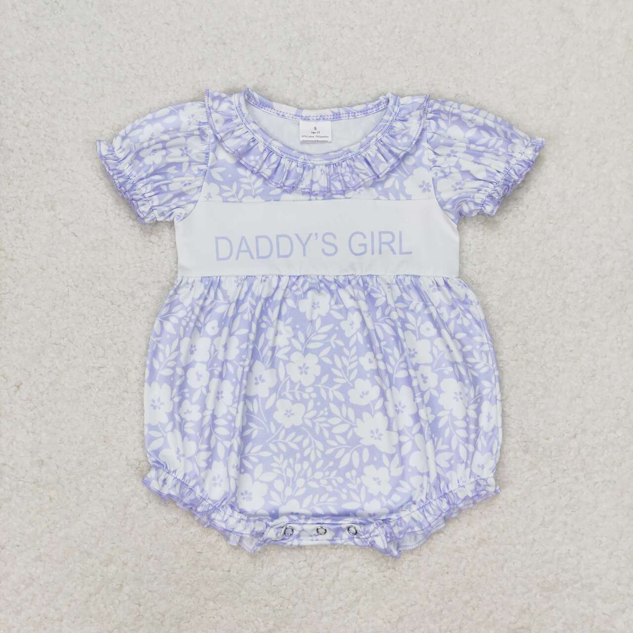 Baby Girls Short Ruffle Sleeves Daddy's Girl Lavender Floral Romper