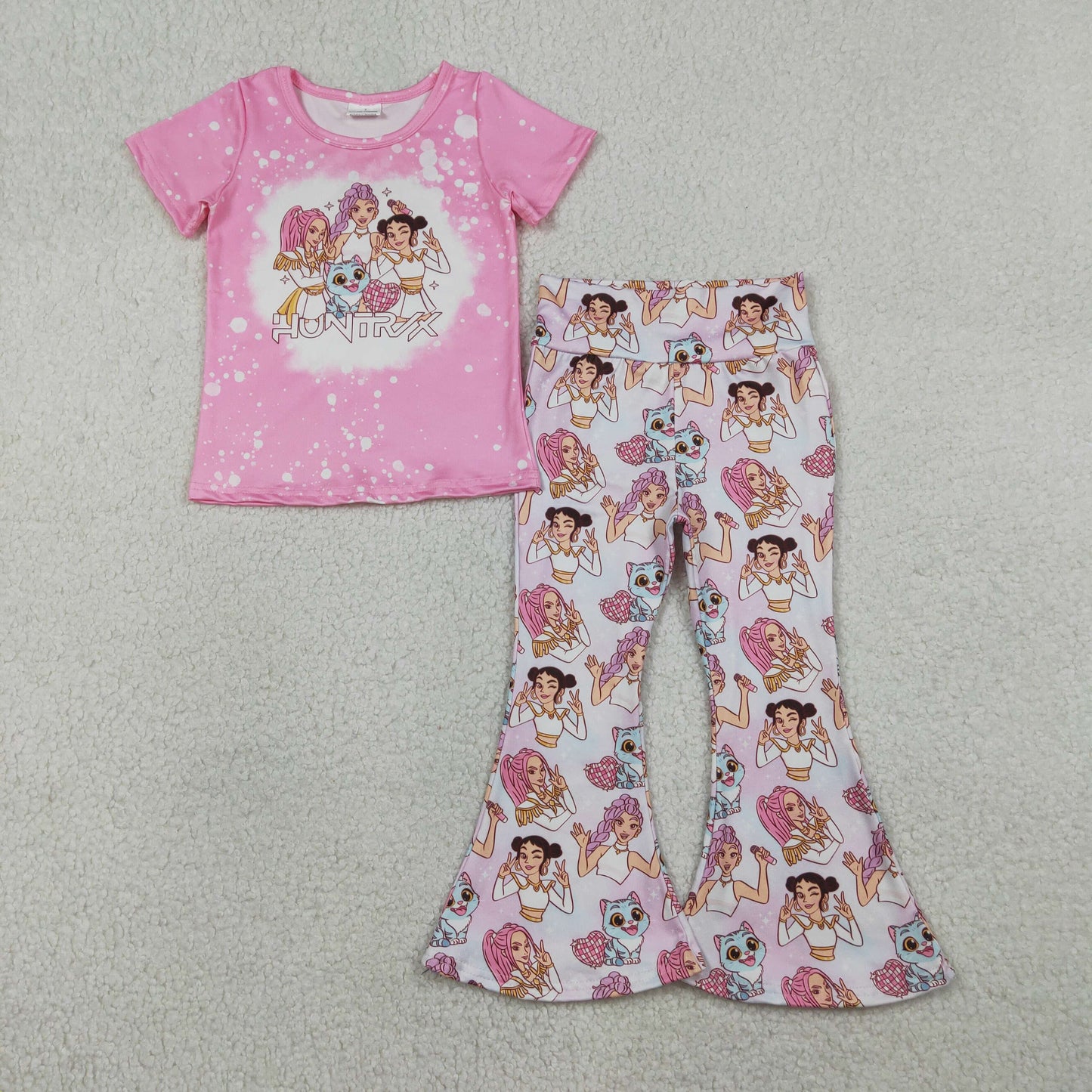 GSPO2247 Baby Girls Cartoon Hunter Kpop Bell Bottom Pants Set