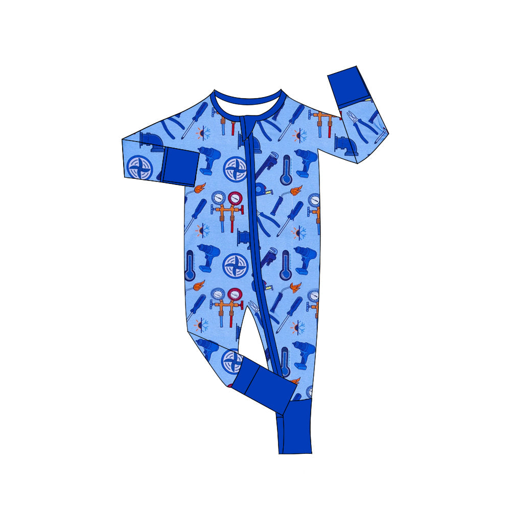 long sleeves blue tools baby boy zipper romper Deadline 21th June
