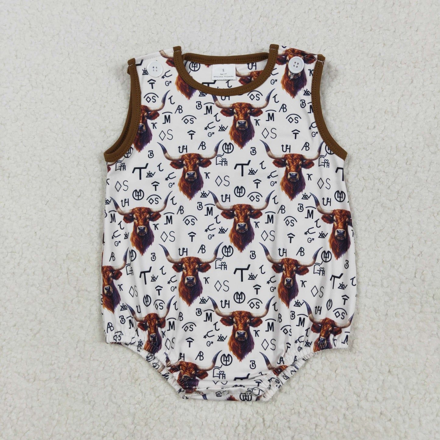 Baby Boys Sleeveless Highland Cows Letter Western Rompers