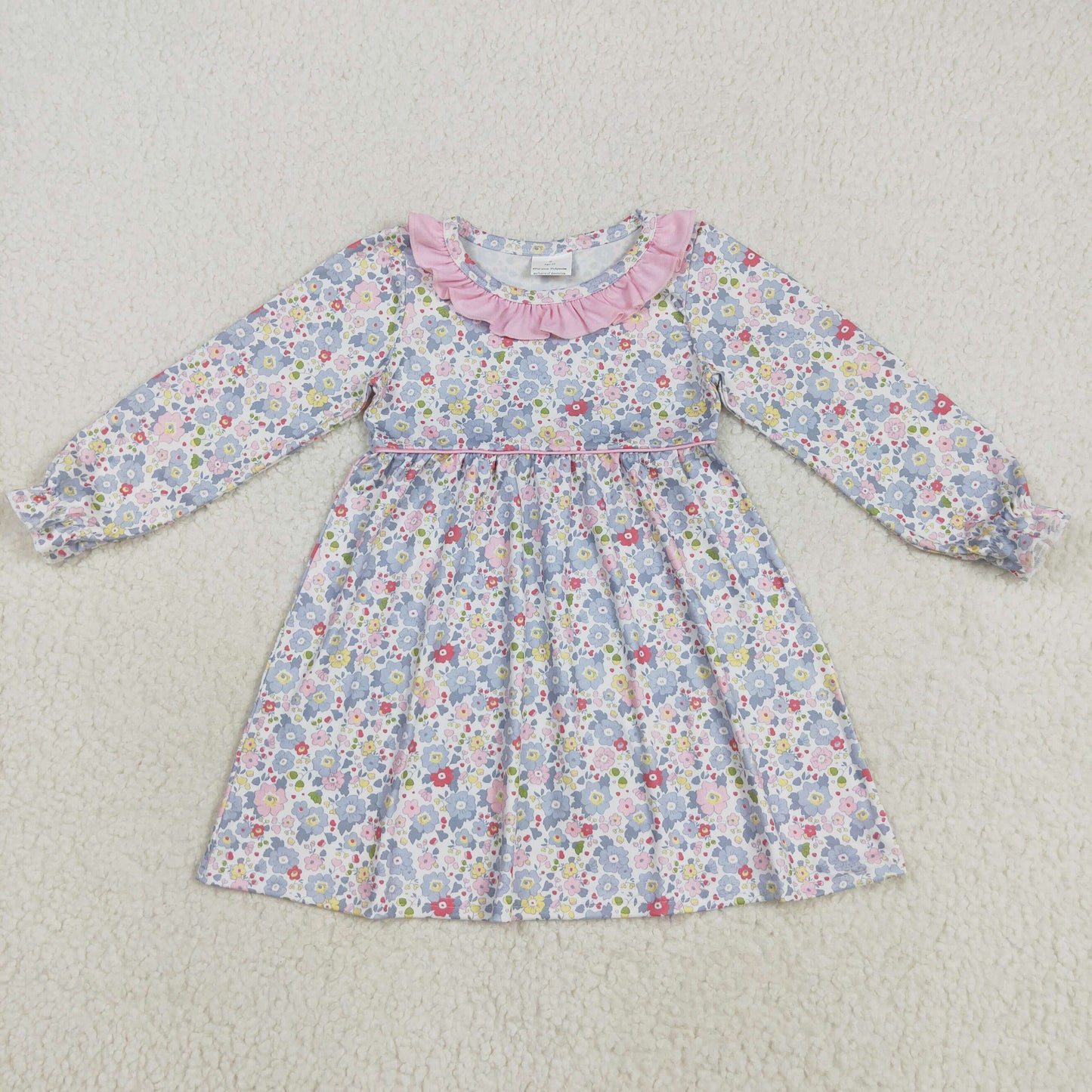 GLD1120 Kids Girls Flowers Long Sleeve Dress