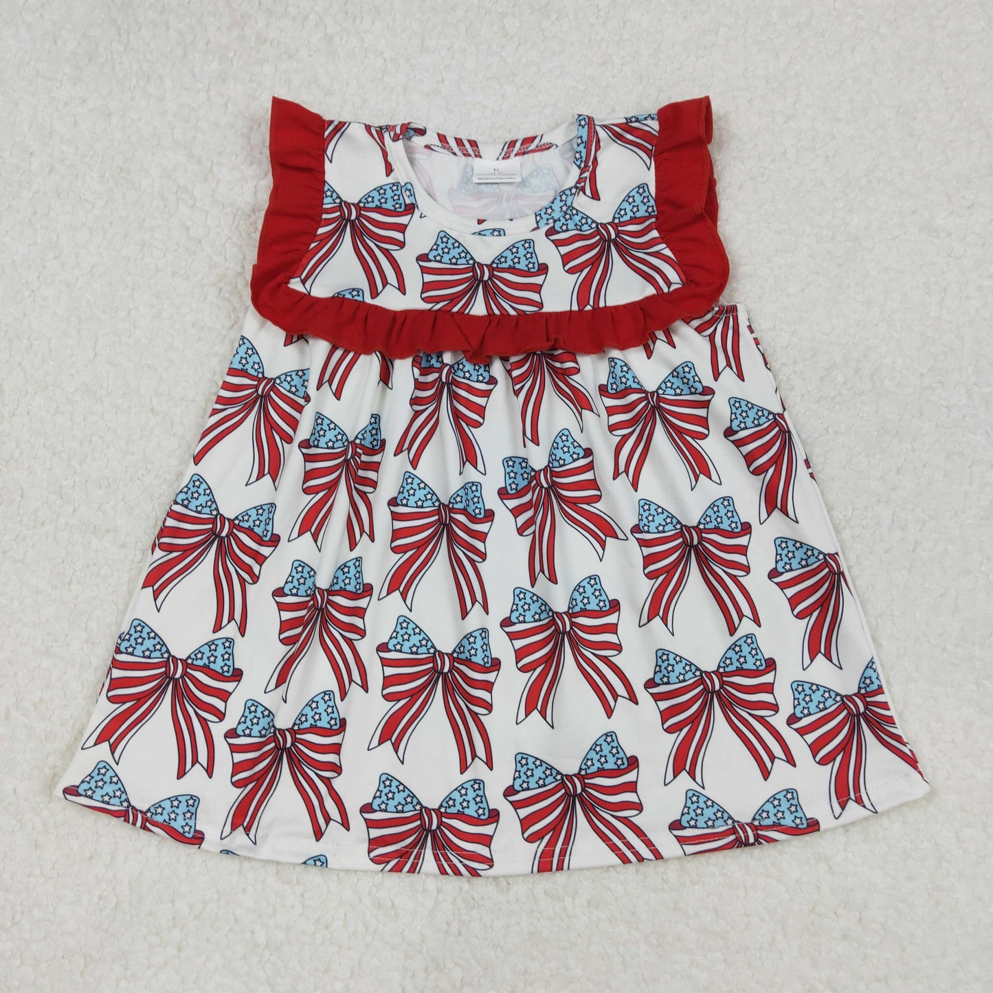 Baby Girls Red Ruffle Sleeveless Blue Bows 4th Of July Shirts Top