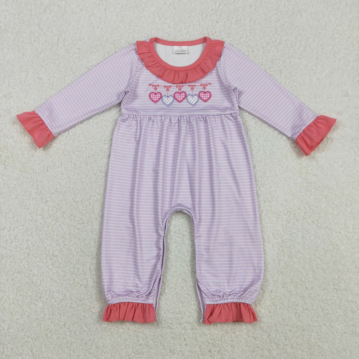 LR2706 Baby Girls Heart Striped Long Sleeve Romper