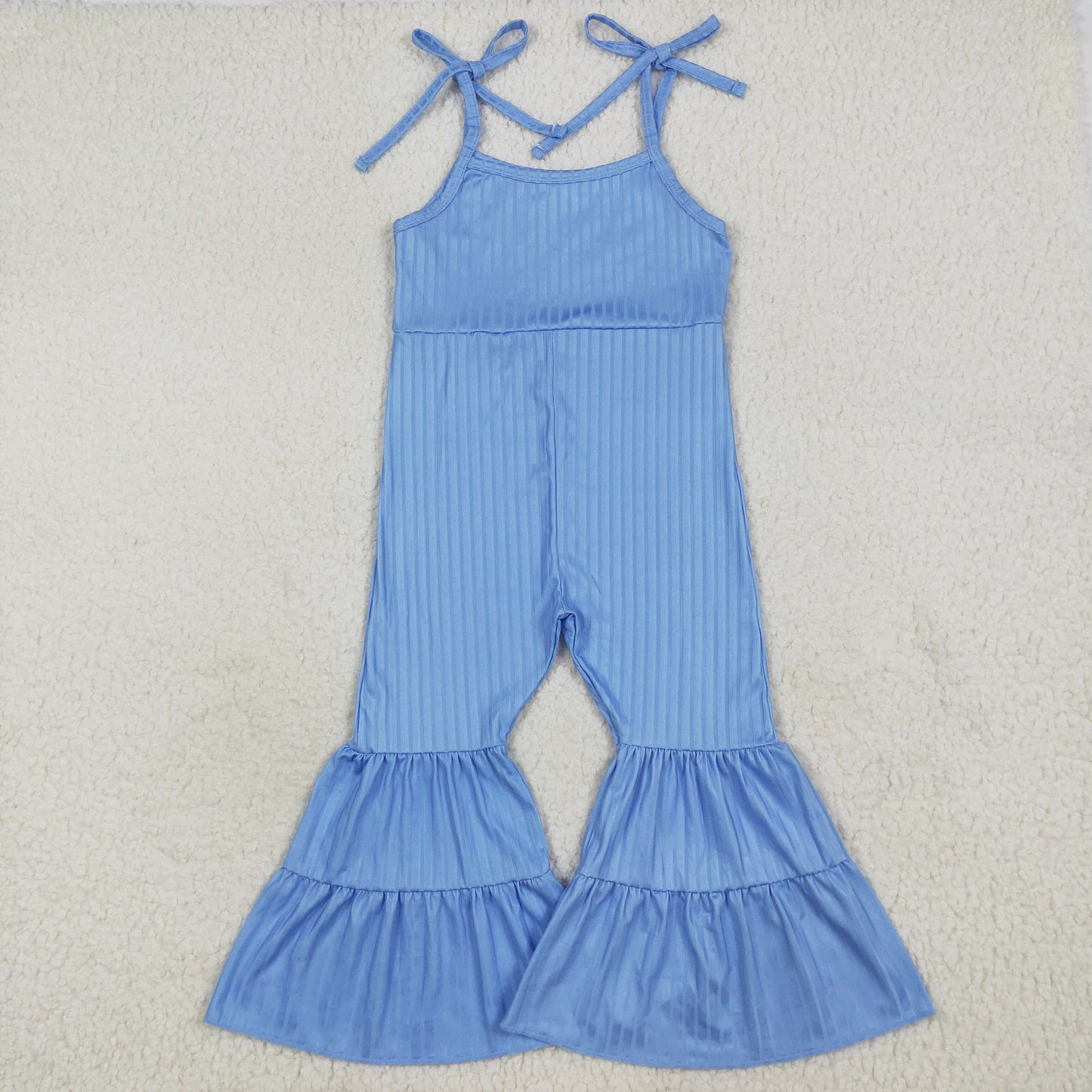 SR3159 Kids Girls Sky Blue Ribbed Jumpsuit
