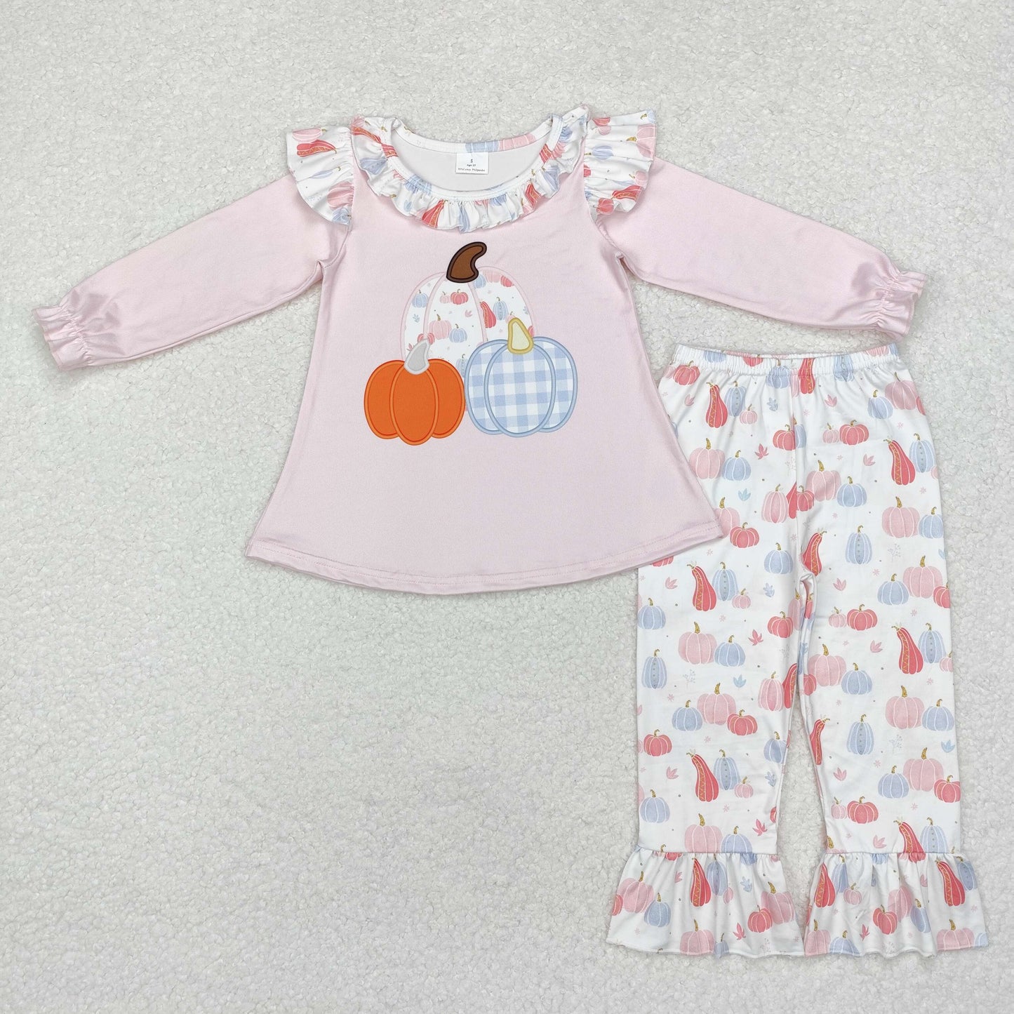 GLP1409 Baby Girls Clothes Set Pumpkin Pink Top Ruffle Pants