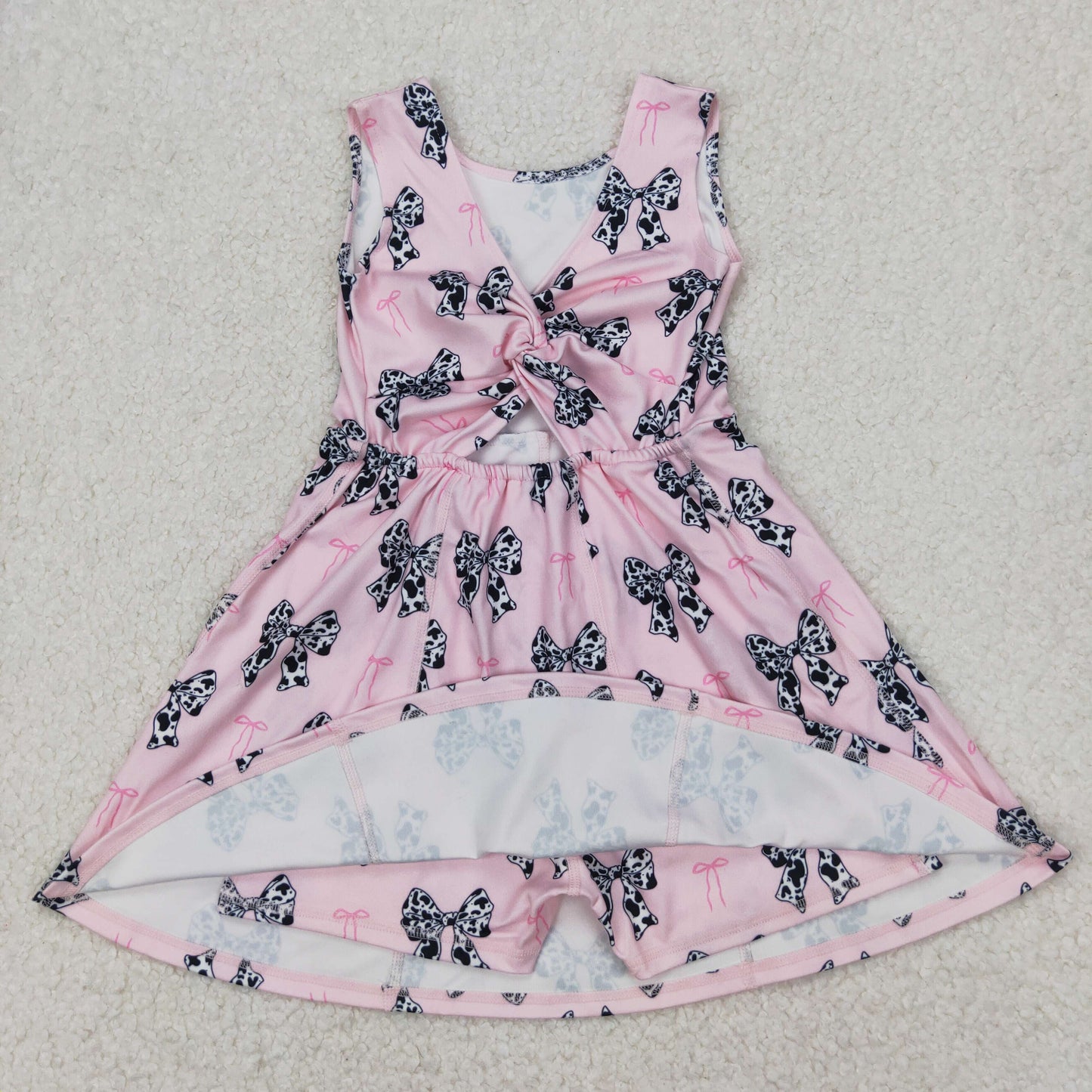 Baby Girls Pink Sleeveless Cow Print Bows Valentines Dresses