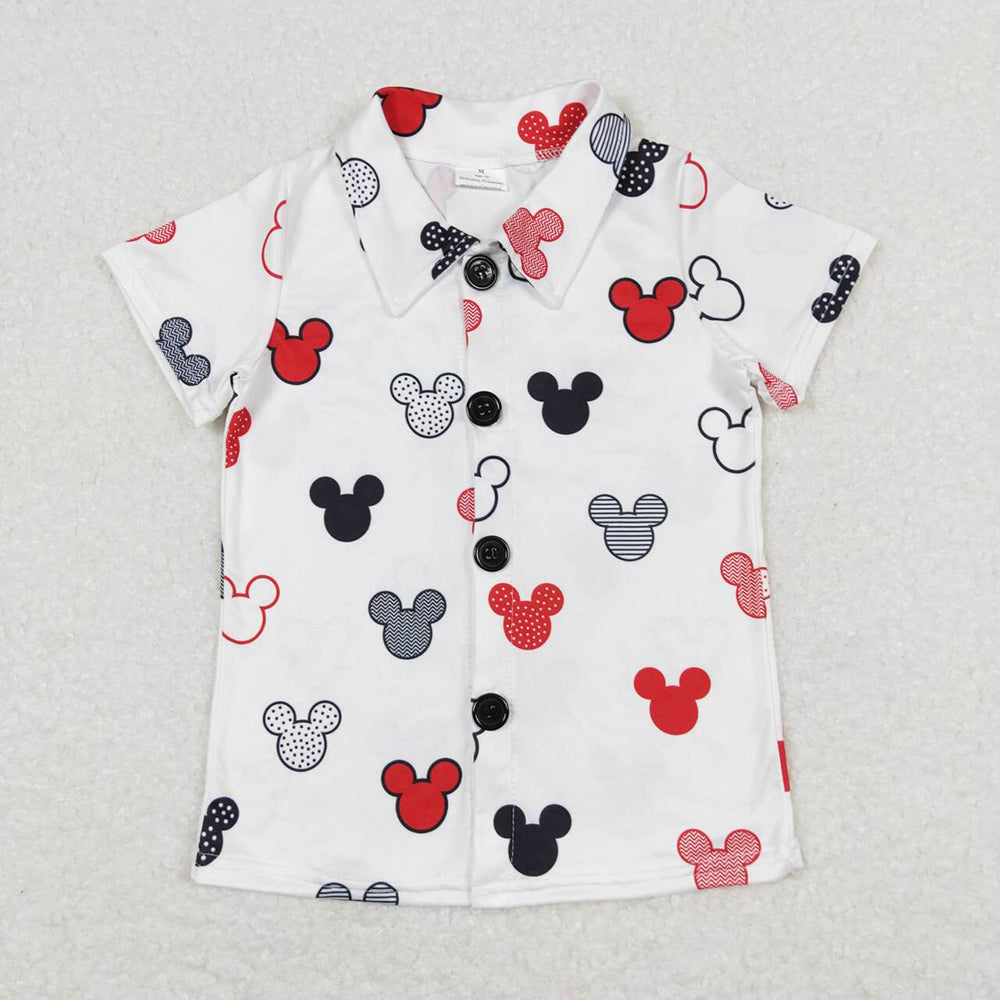 Baby Boys Short Sleeves Colorful Cartoon Mouses Button Down Shirts Top