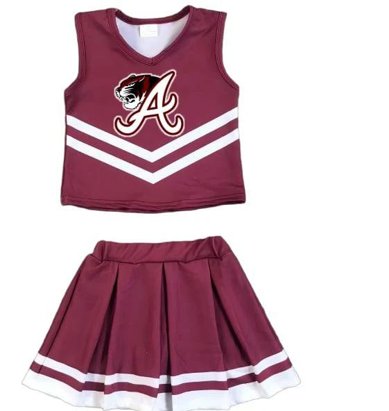 Preorder 5 MOQ Baby Girls A Football Team Red Tank Top With Skort Set