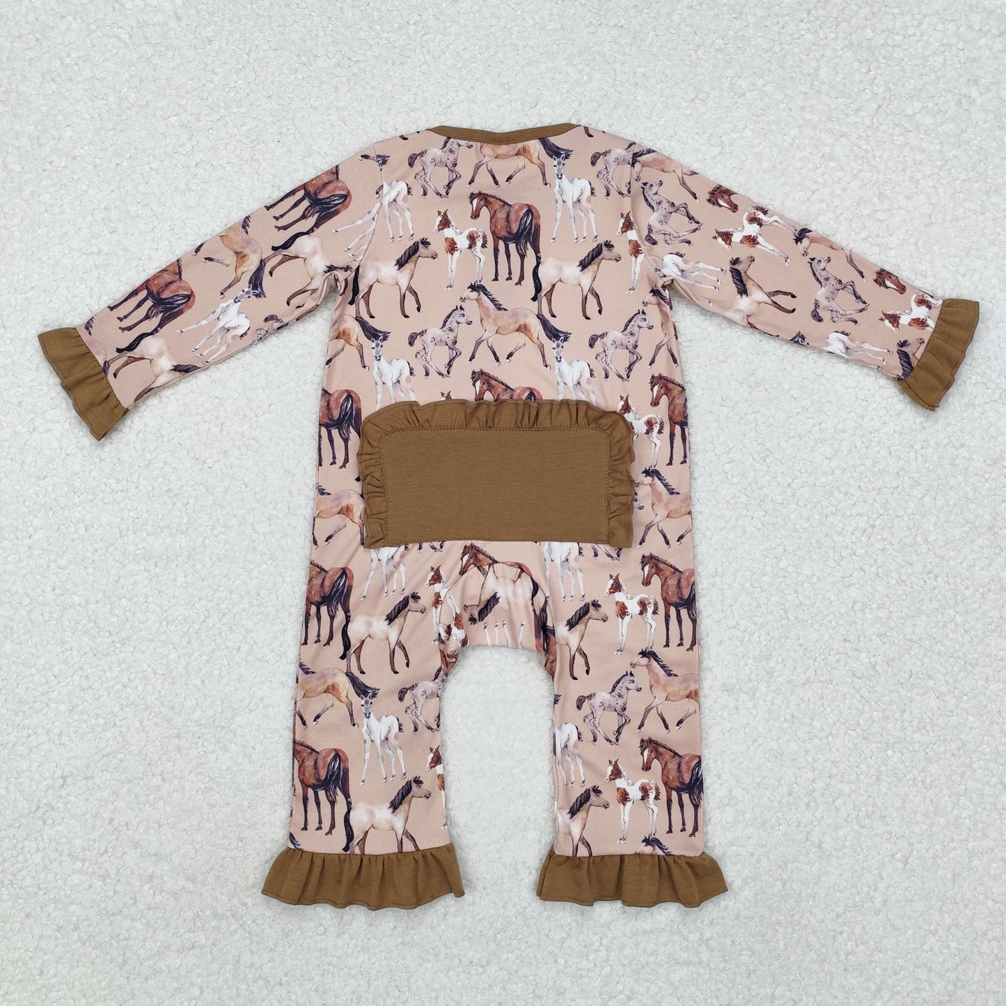 LR1771 Baby Girls Horse Long Sleeve Zip Romper
