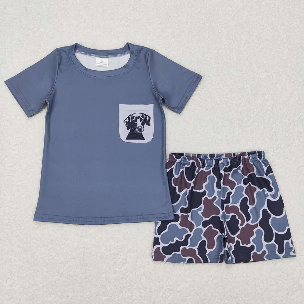Baby Boys Hot Blue Short Sleeves Dog Pocket Top Camo Short Western Set