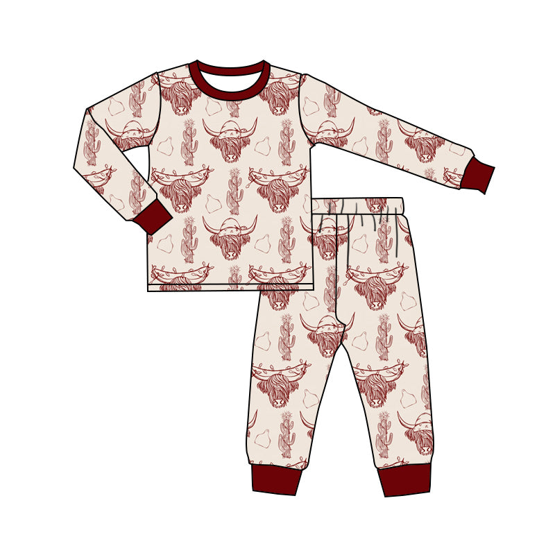 3 MOQ Baby Boys Western Cow Long Sleeve Pajama Set Pre-order