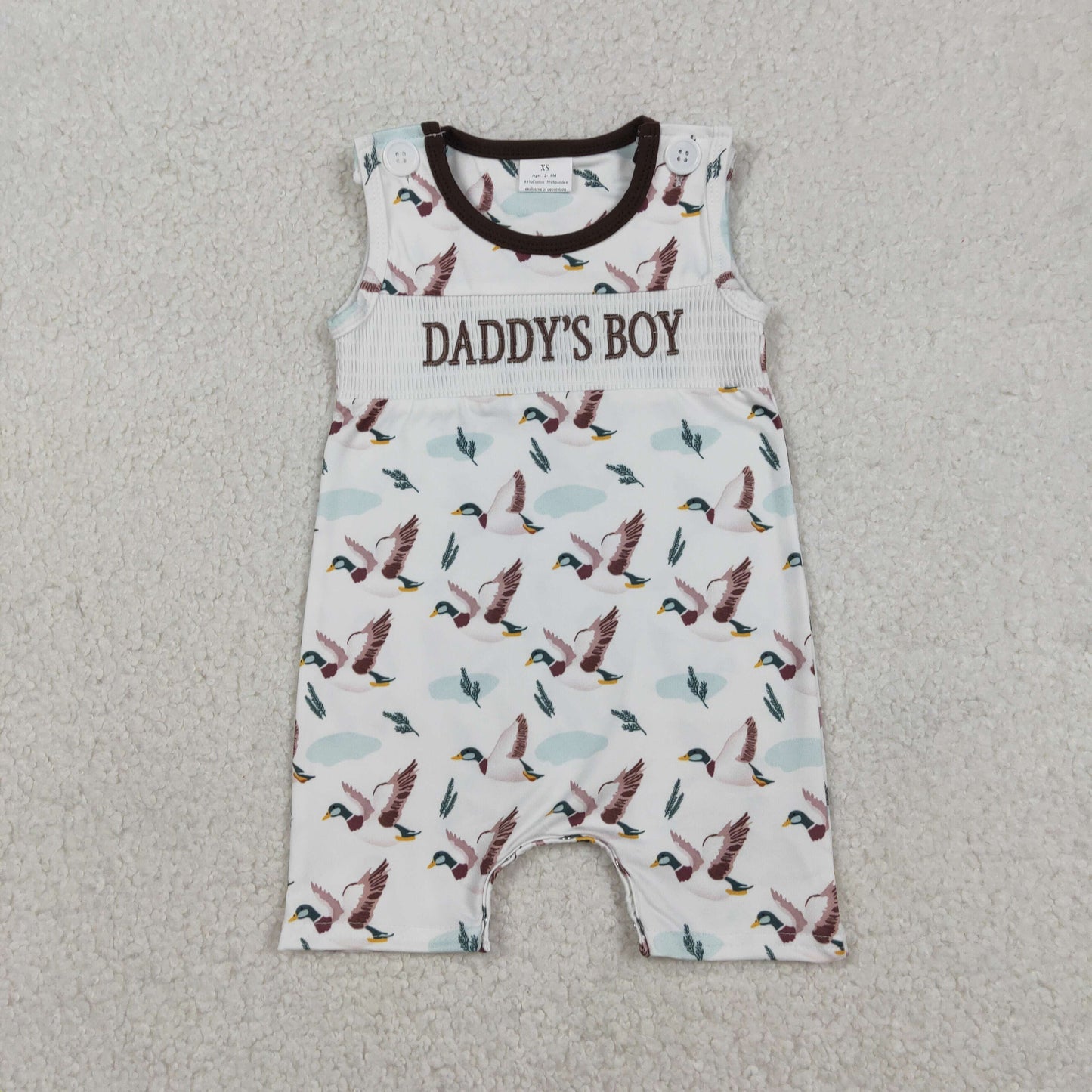 SR3347 Daddy's Boy Short Sleeve Duck Smocked Romper