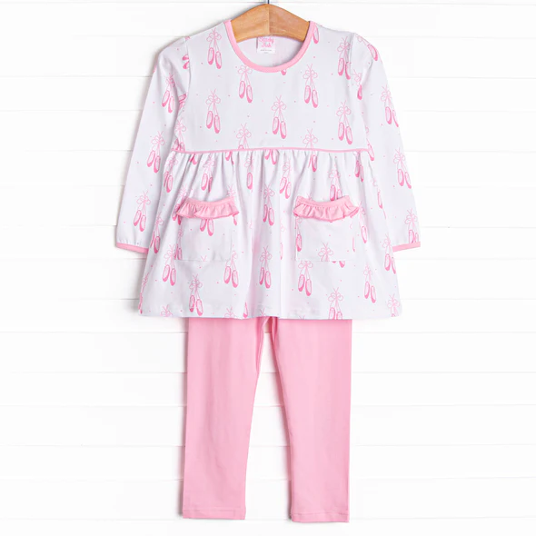 Baby Girls Pink ballet shoe Tunic Top Leggings Set 5 MOQ Preorder
