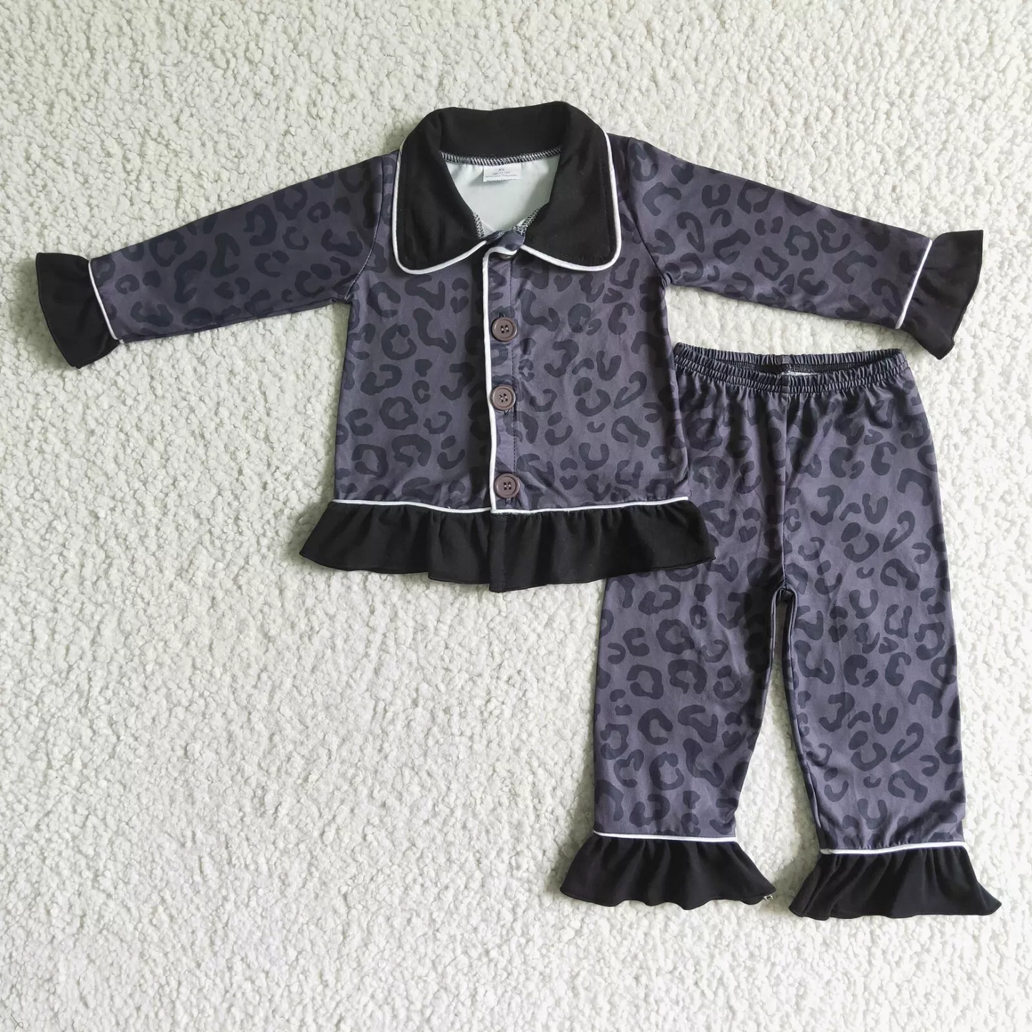 6 B4-23 Baby Girls Leoarpd Buttom Ruffle Pajama Set