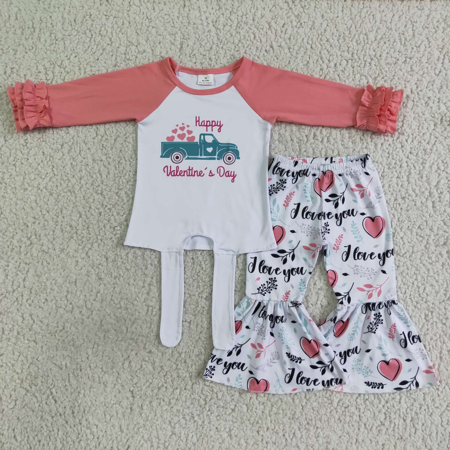 Valentines pink tractor bell pants sets