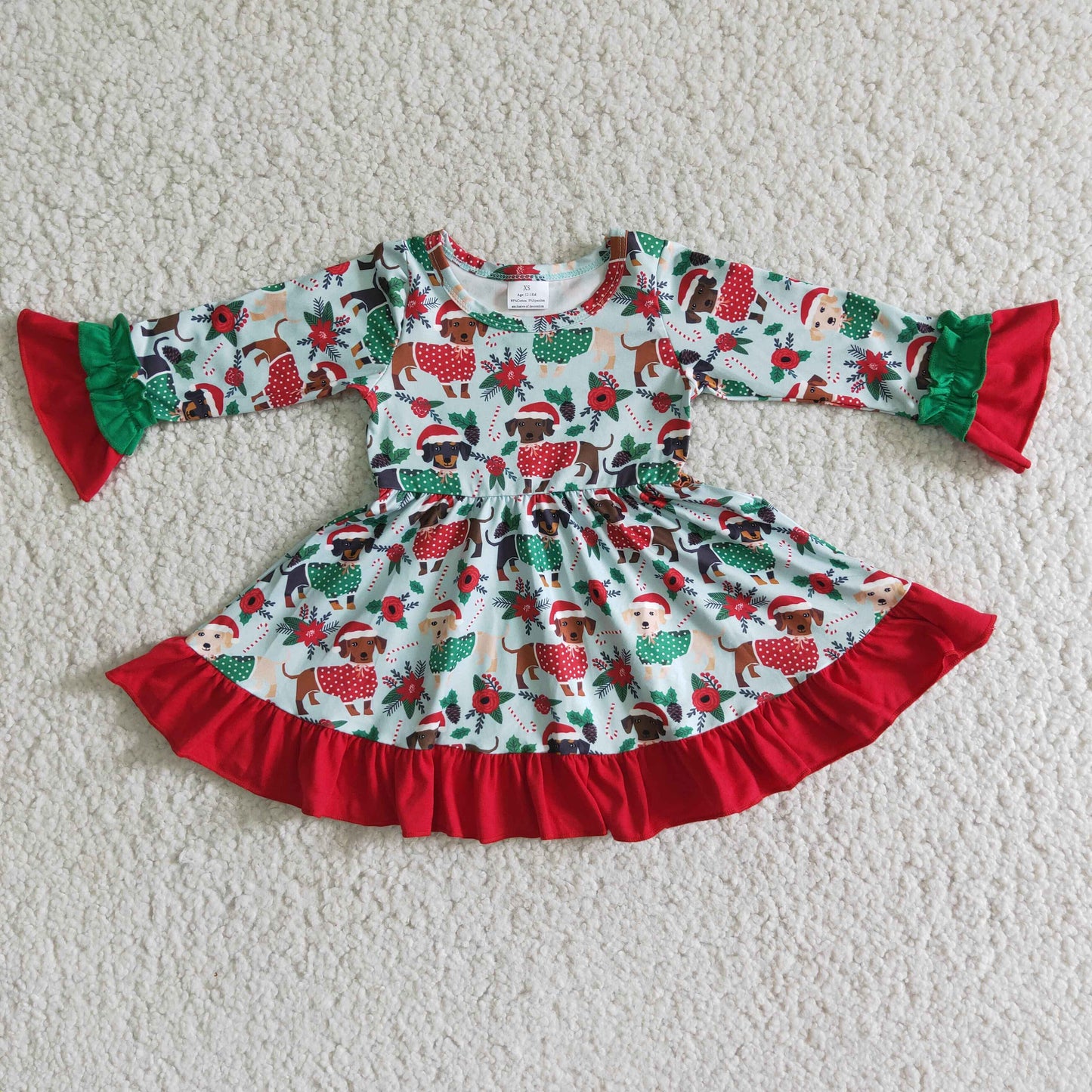Baby Girls Christmas Holly Berry Dog Dress On Sale
