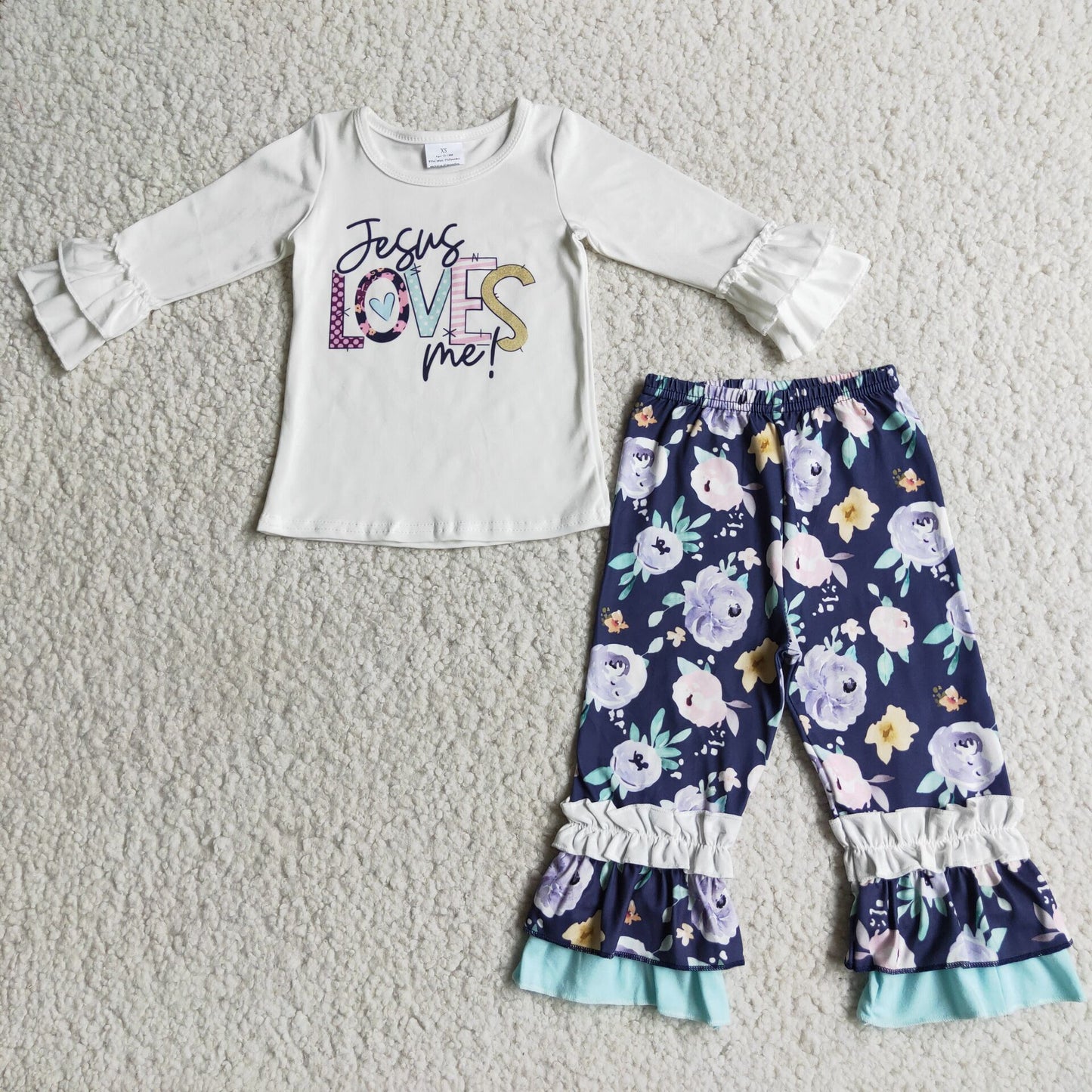 Jesus Love Me Baby Girls Sister Floral Pants Set and Romper On Sale