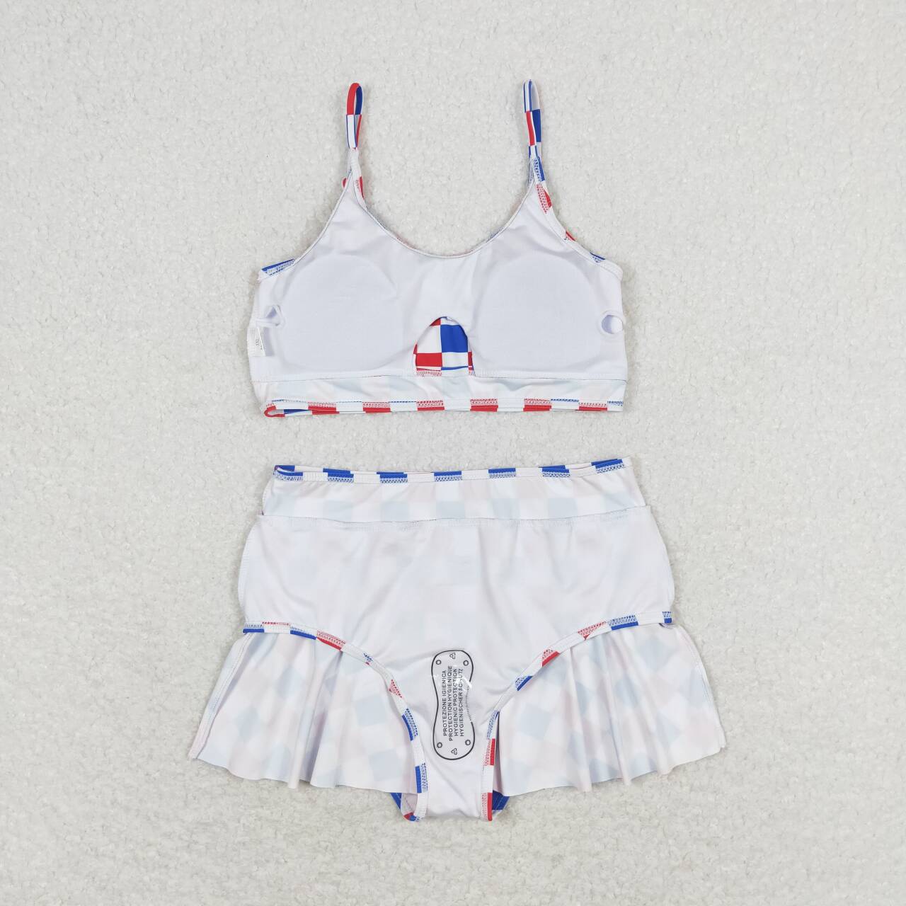 Baby Girls July 4th Red Blue Checker Two pieces Swimsuits