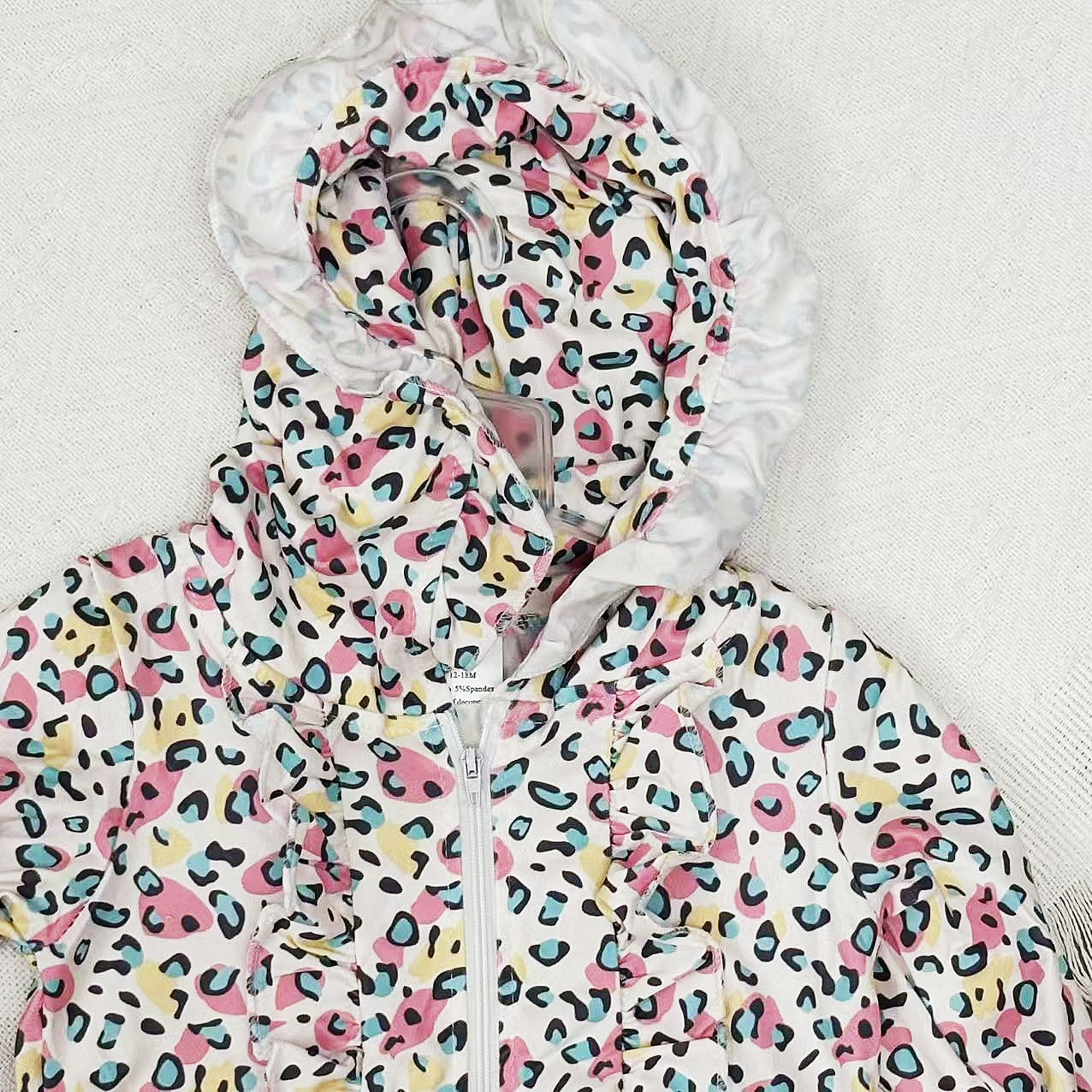 Sibling Kids Girls Leoaprd Zipper Cardigan Long Sleeve Ruffle Jacket