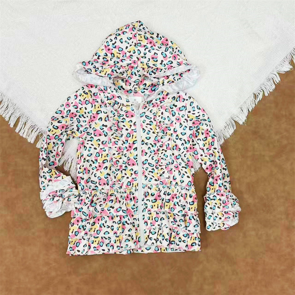 Sibling Baby Girls Leopard Long Sleeve Jacket With Ruffle