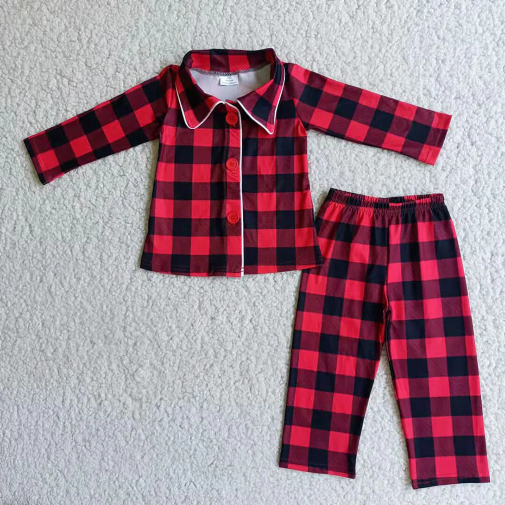 Baby Sibling Christmas Red Black Plaid Pajamas Sets Sleepwear