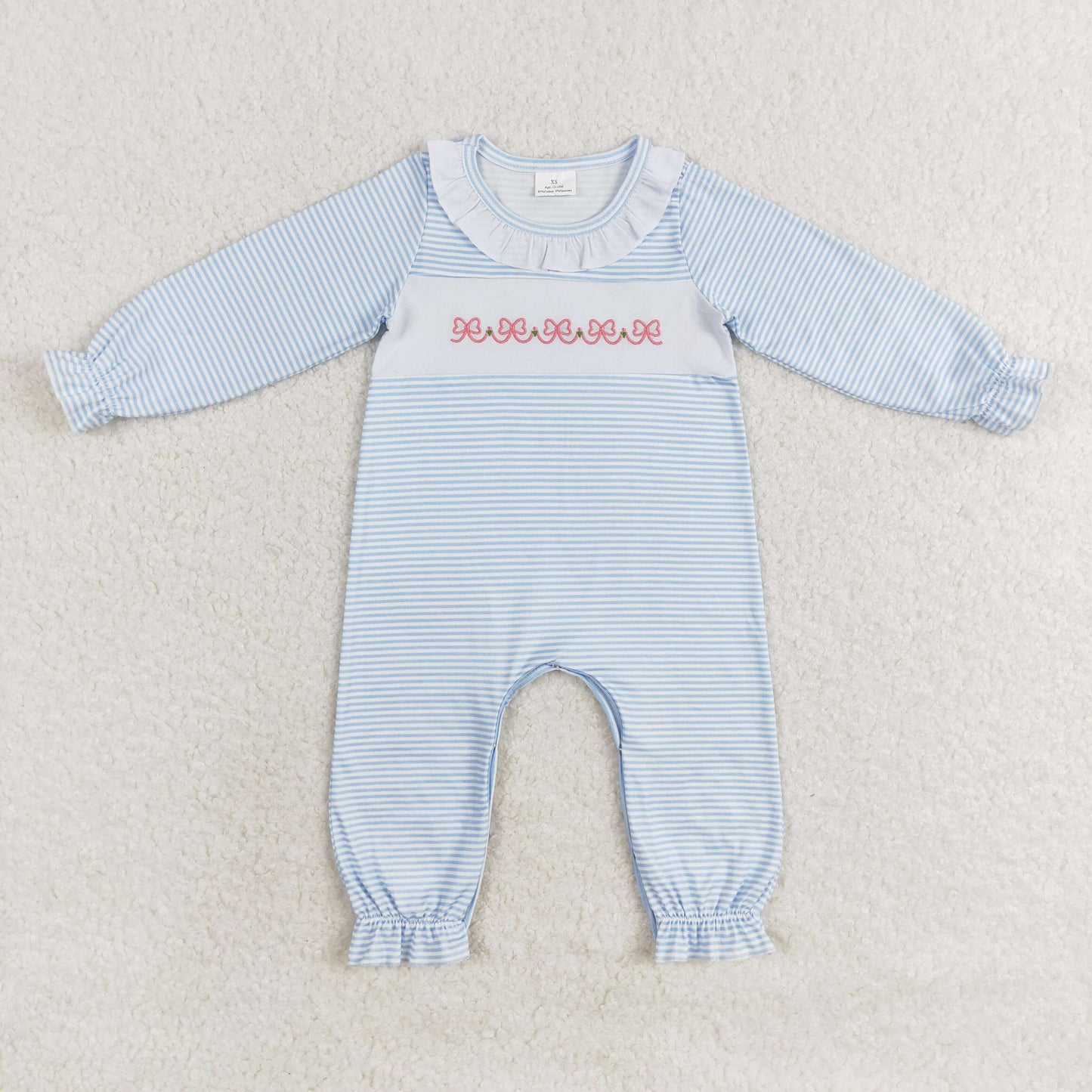 Newborn Baby Girls Pink Bow Blue Striped Romper