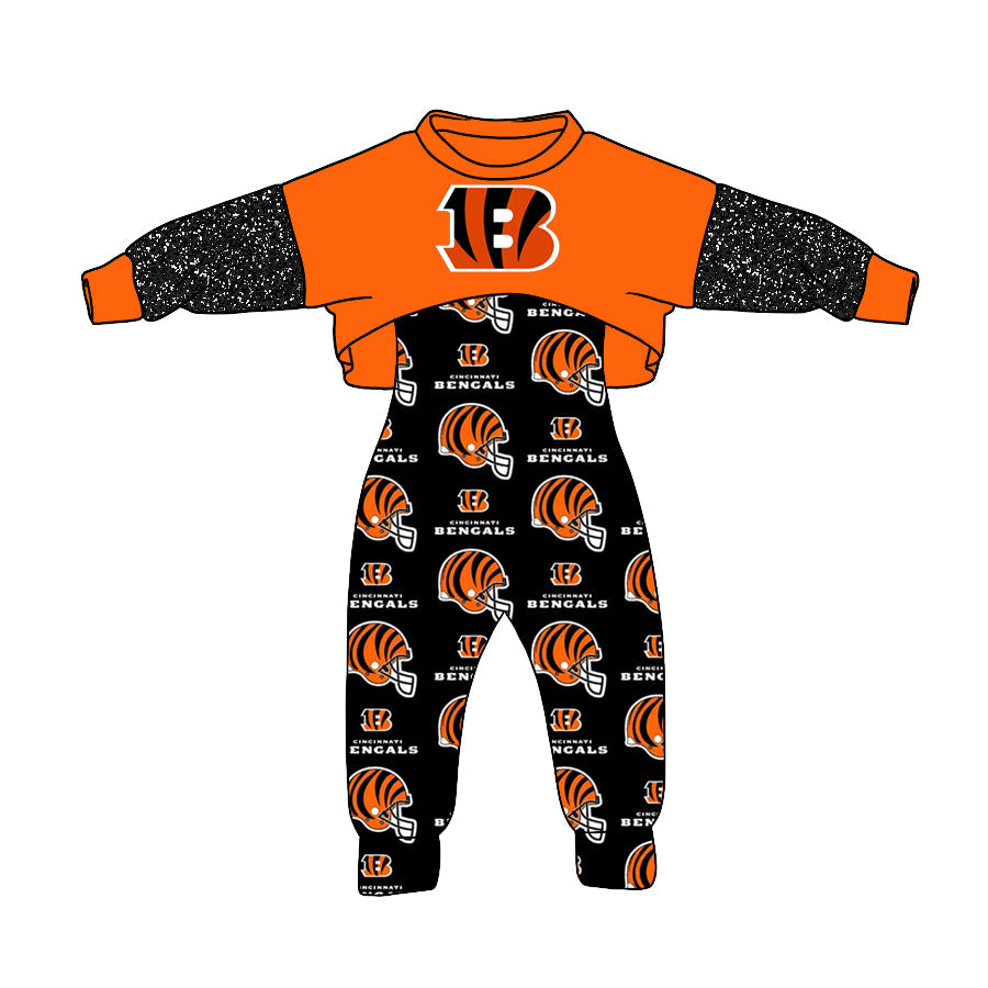5 MOQ Kids Girls B Football Team Top and Jumpsuit Set
