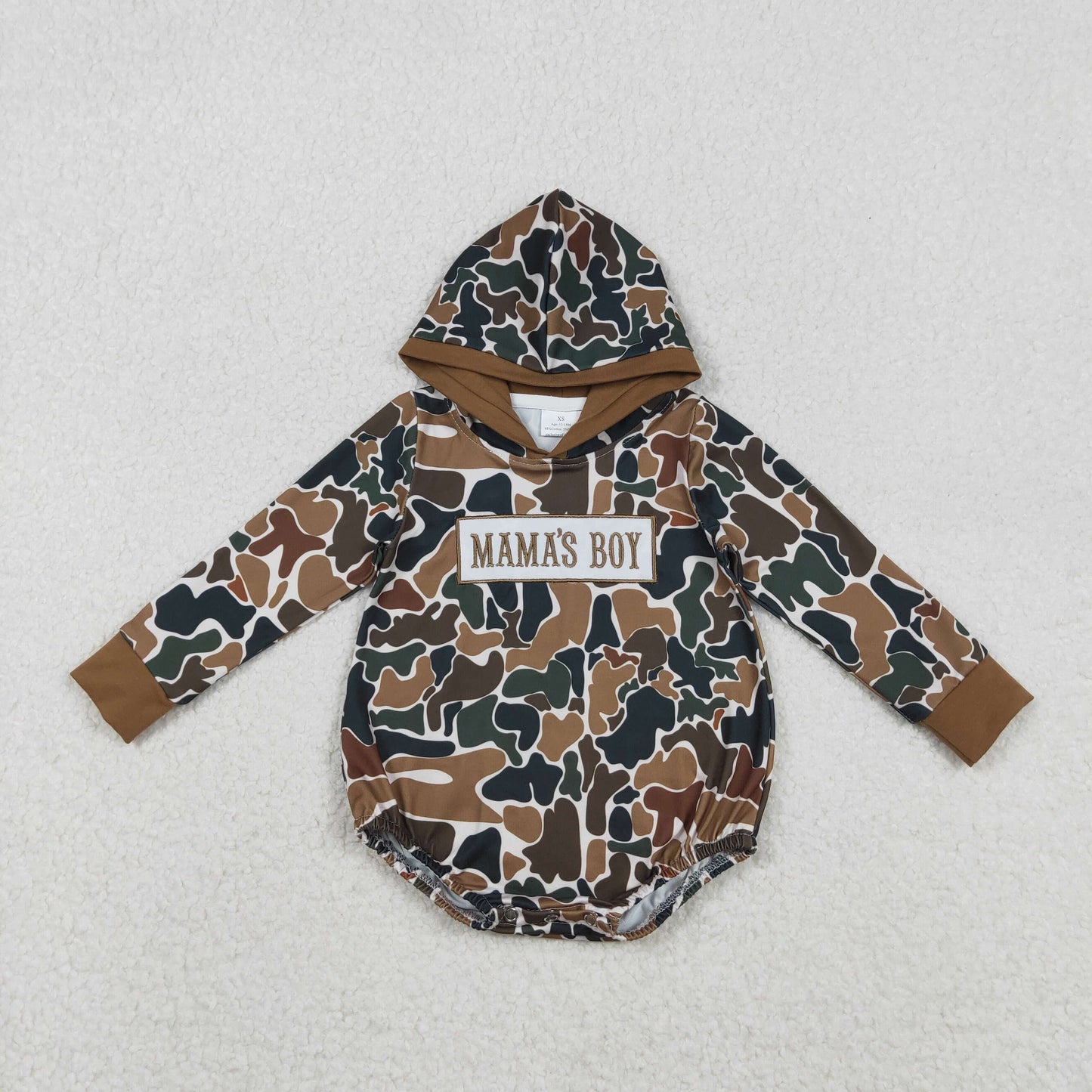 LR2796 Mama's Boy brown Camo Long Sleeve Hooded Romper