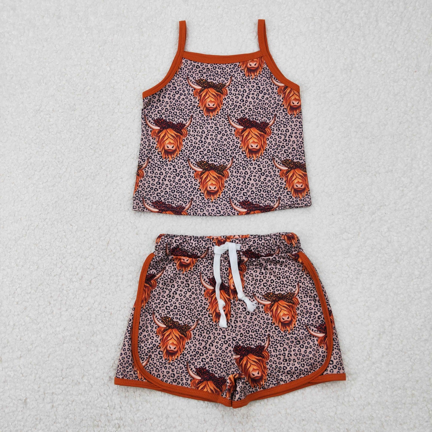 GSSO2341 Baby Girls Highland Cow Shorts Set