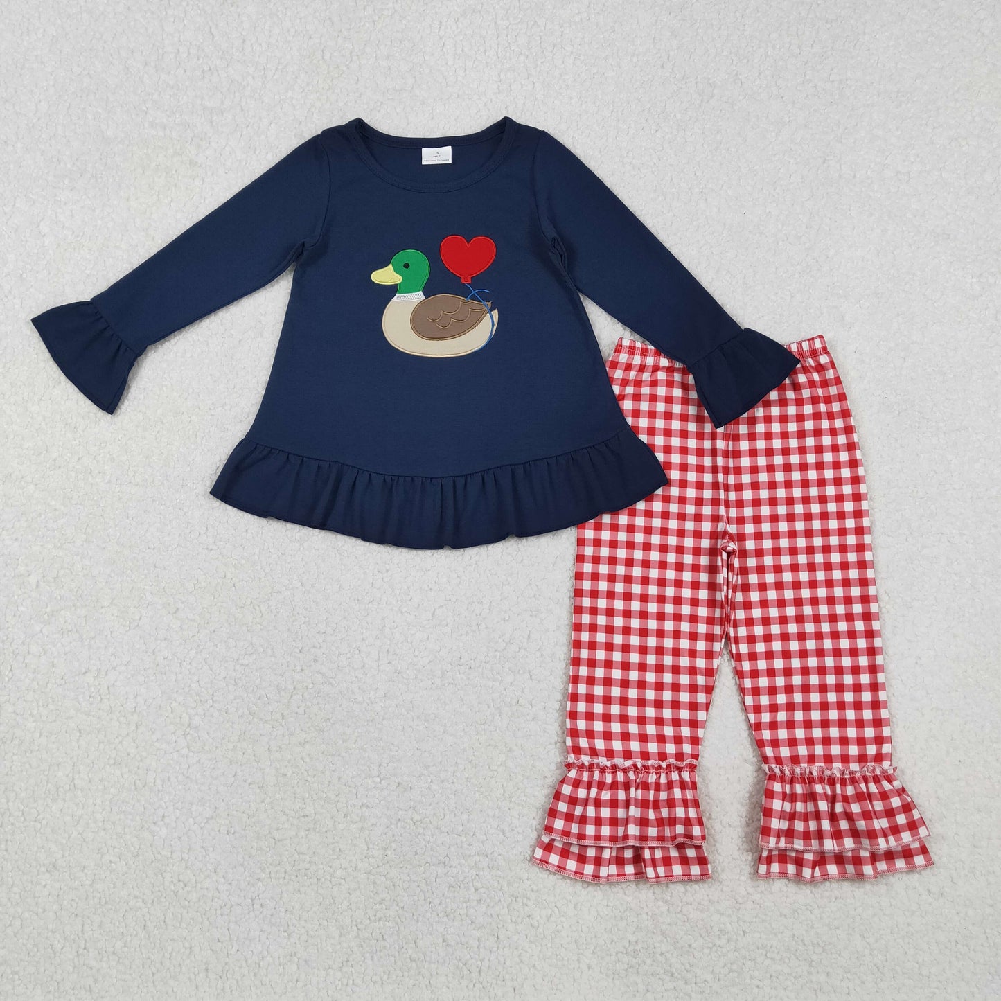 GLP2912 Baby Girls Valentine's Day Duck Heart Red Gingham Ruffle Pants Outfit