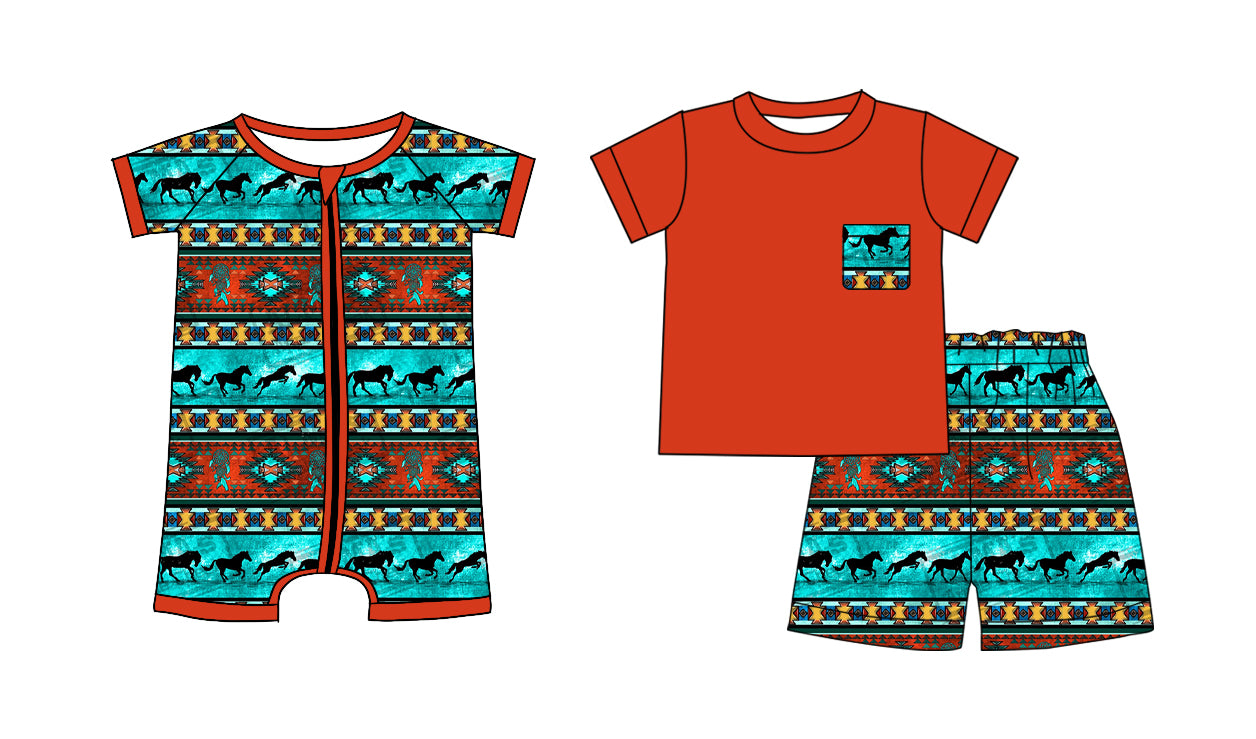 5 MOQ Preorder Kids Boys Western Shorts Set and Romper