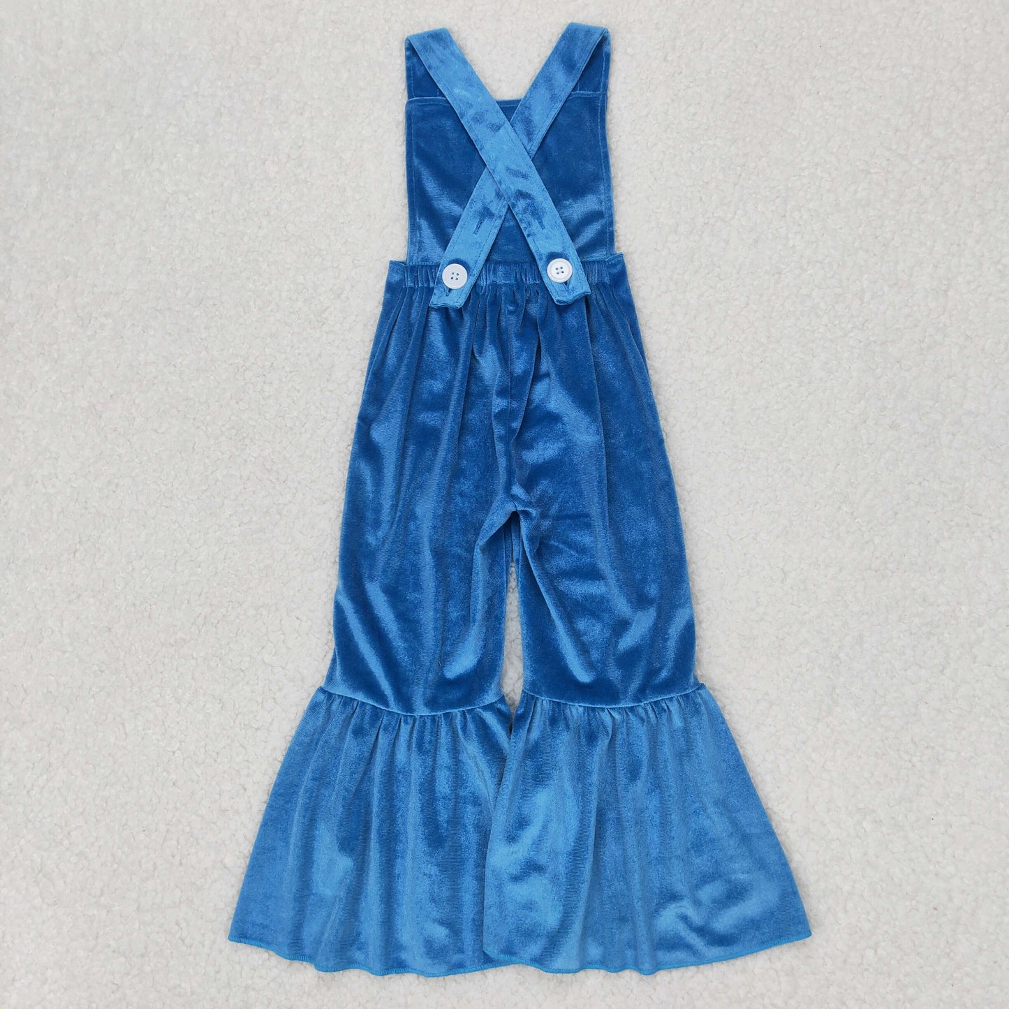 Baby Girls Blue Strap Embroidery Cartoon Blue Gogs Print Velvet Jumpsuit