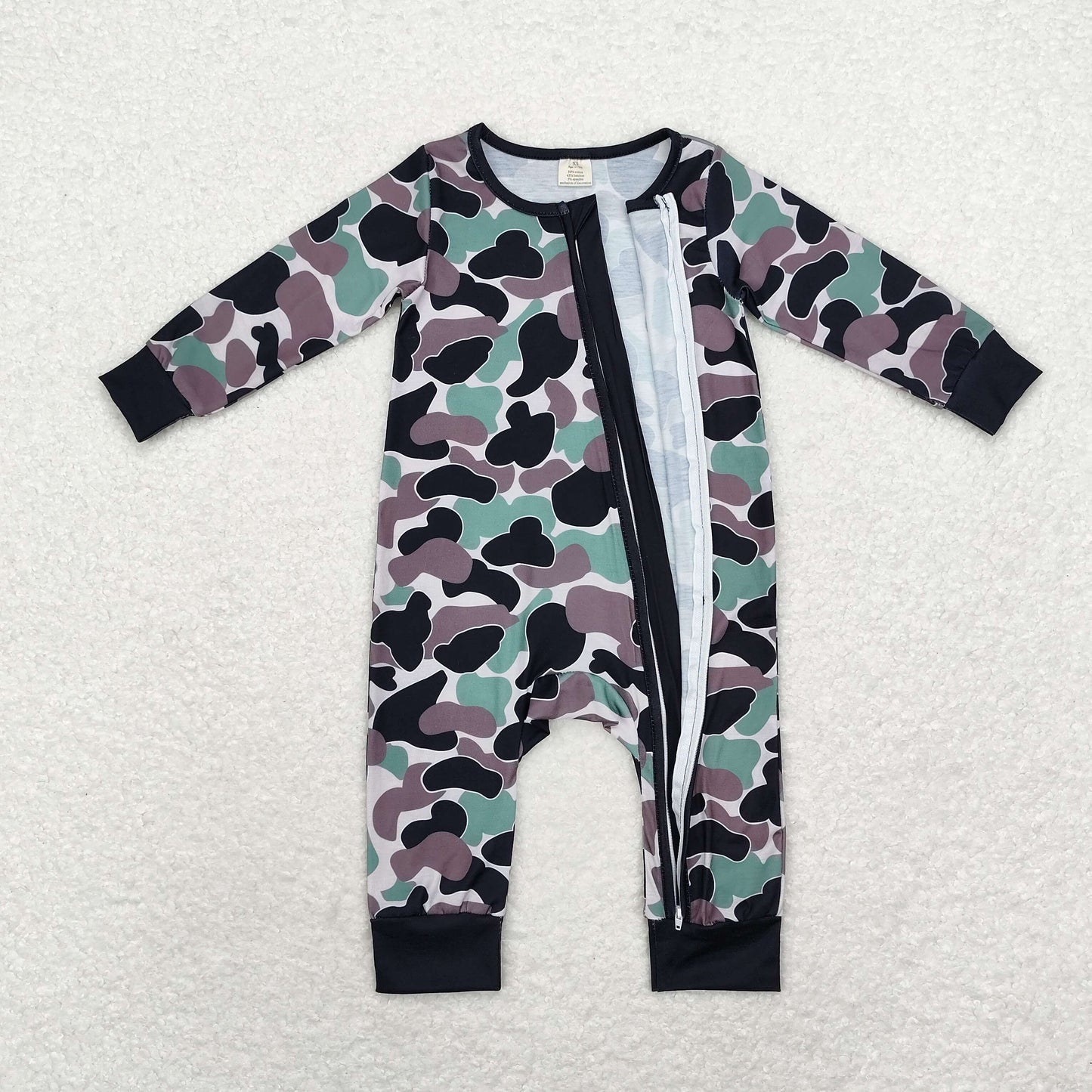 Newborn Baby Boys Camo Zip Bamboo Romper