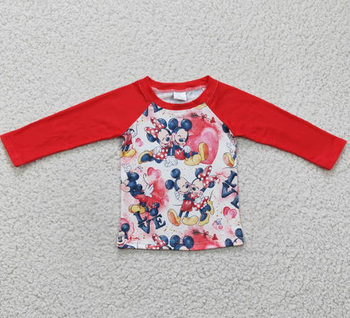 Baby Boys Red Long Sleeve Cartoon Mouse LOVE Valentones T-shirt