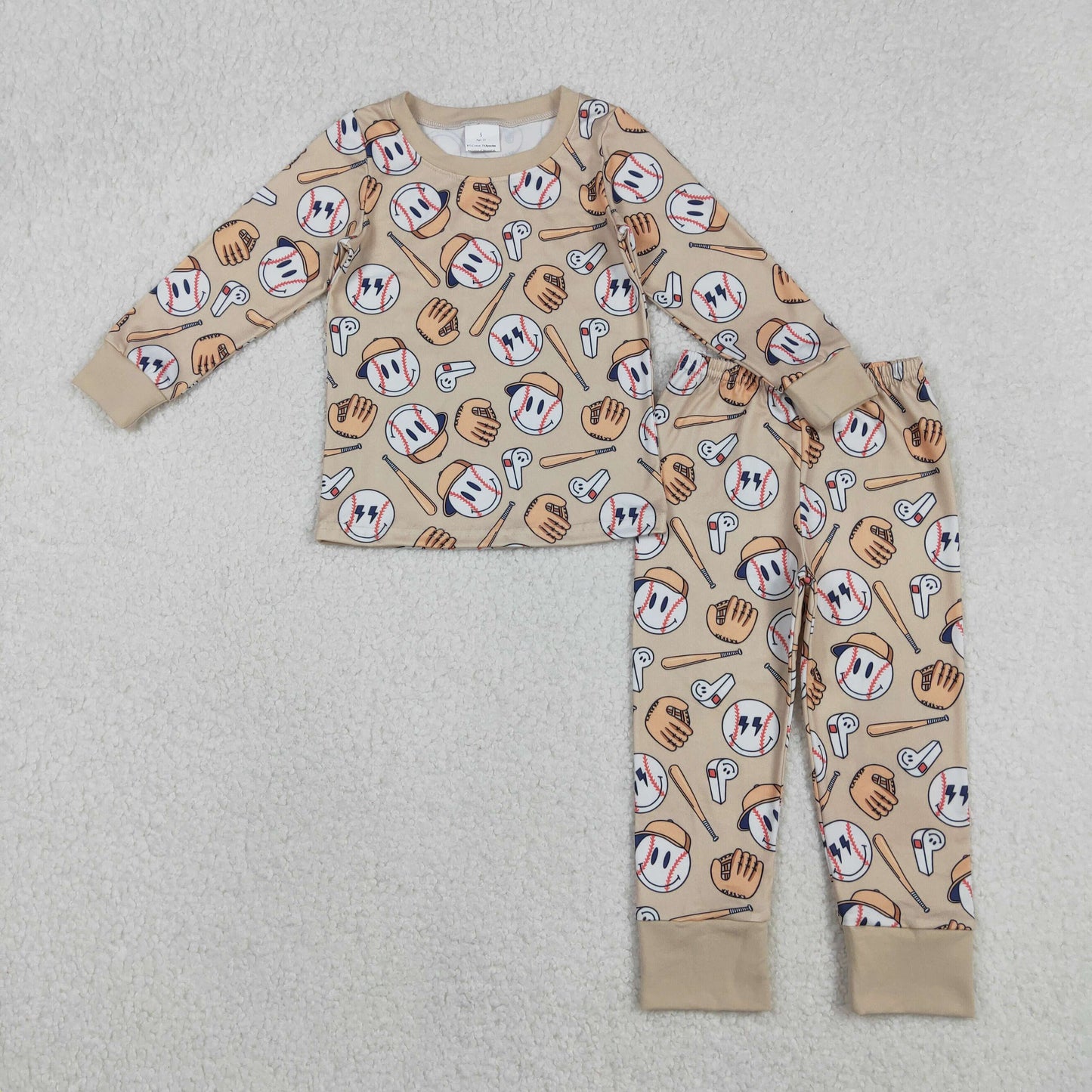 BLP1346 Baby Boys Baseball Happy Face Long Sleeve Pajama Set