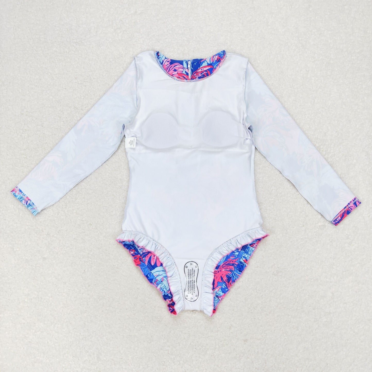 Baby Girls Coconut Leaf Long Sleeve One-piece Swimsuit With Beach Wear