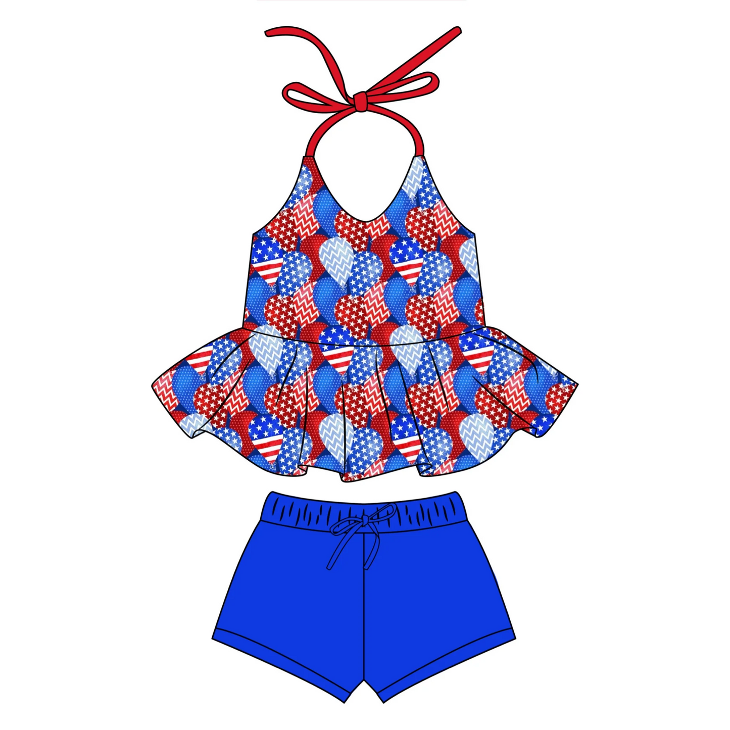 (5MOQ) Baby Girls July 4th Balloon Shorts Outfit Summer Pre-order