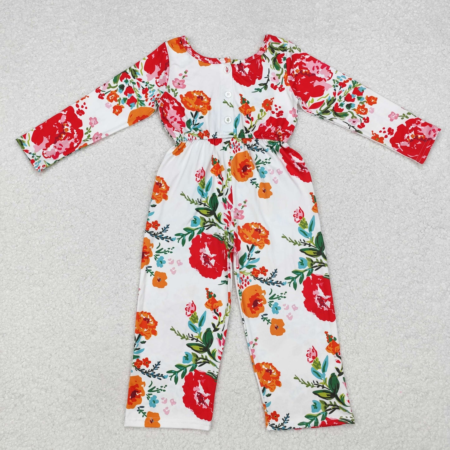 Baby Girls Red Orange Floral Long Sleeve Jumpsuit
