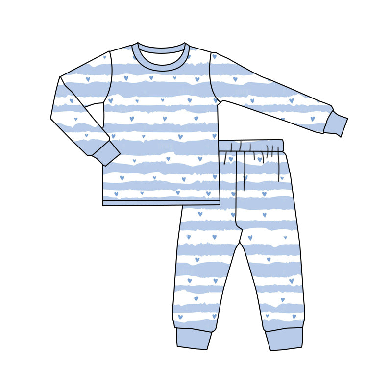 Baby Boys Blue Heart Long Sleeve Pajama Set 5 MOQ Preorder
