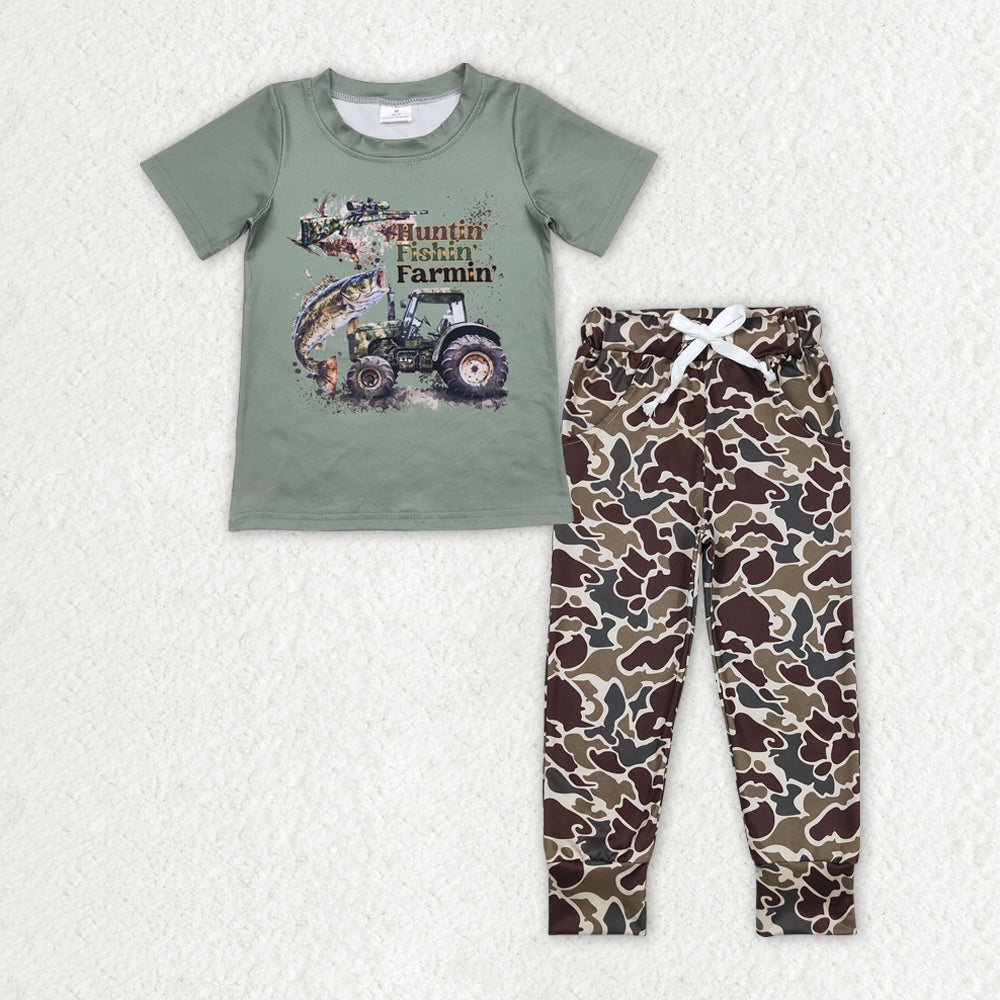BSPO0380 Hunting Fishing Farming Boys Camo Pants Set