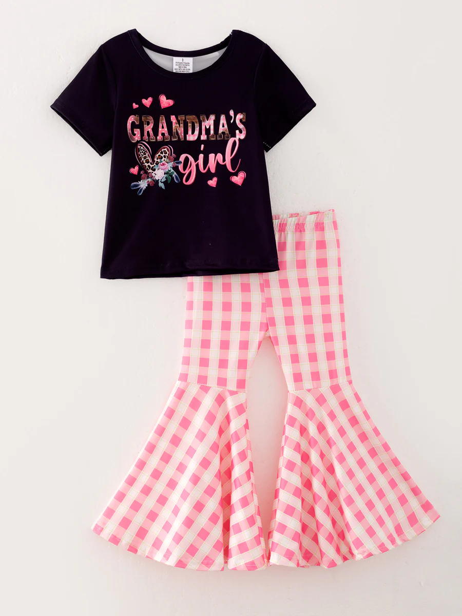 Grandma's Girl Pink Checker Bell Bottom Pants Set 5 MOQ Preorder