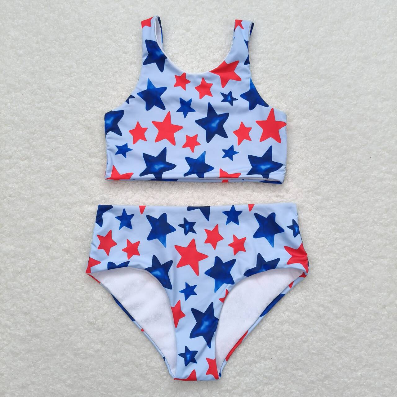 Baby Girls July 4th Red Blue Stars Swimsuit Set